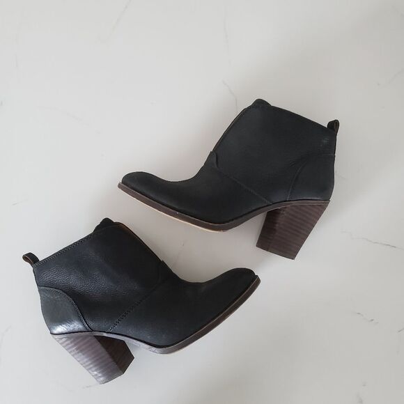 Lucky Brand Ellhen Booties Women's Size 8.5 Black Leather Ankle Boots Slip On - Picture 5 of 12